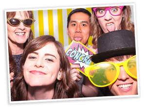 wedding with guests enjoying the photo booth hire